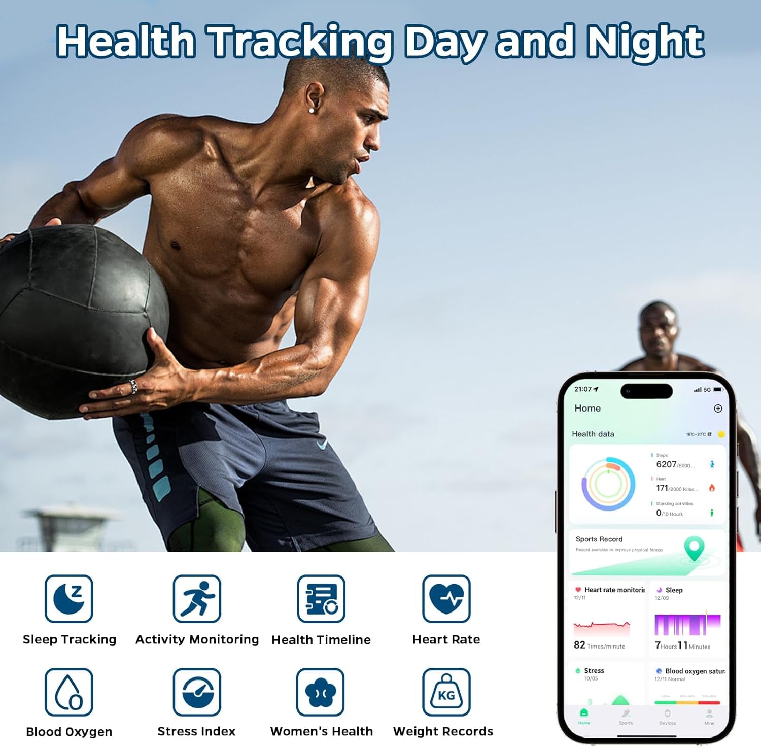 Sleep Tracker Ring with Heart Rate, Waterproof Fitness Ring for Activity Monitoring/Steps/Distance/Calories,Air Gestures,Up to 7Day Battery,For Ios Android(Stylish Black#10)